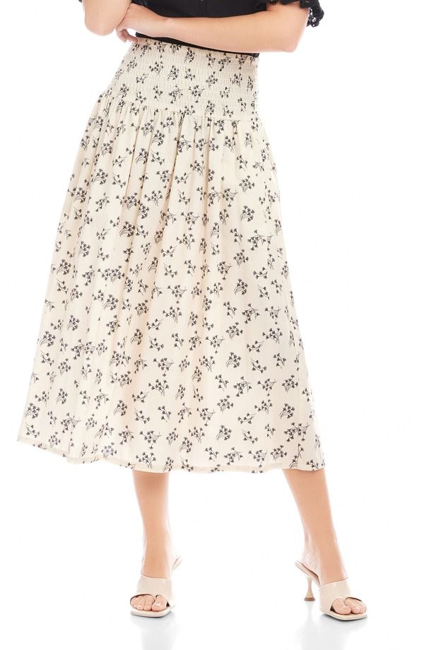 フィフティーントゥエンティ レディース ボトムスカート フラワー柄 ミディ コットン フラワー FIFTEEN TWENTY Rhea Floral Smock Waist Cotton Midi S