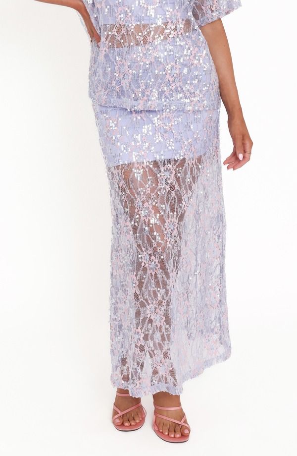 ペタルアンドパップ レディース ボトムスカート スパンコール レース マキシ Petal Pup Yonder Sequin Lace Maxi Skirt PURPLE パープル