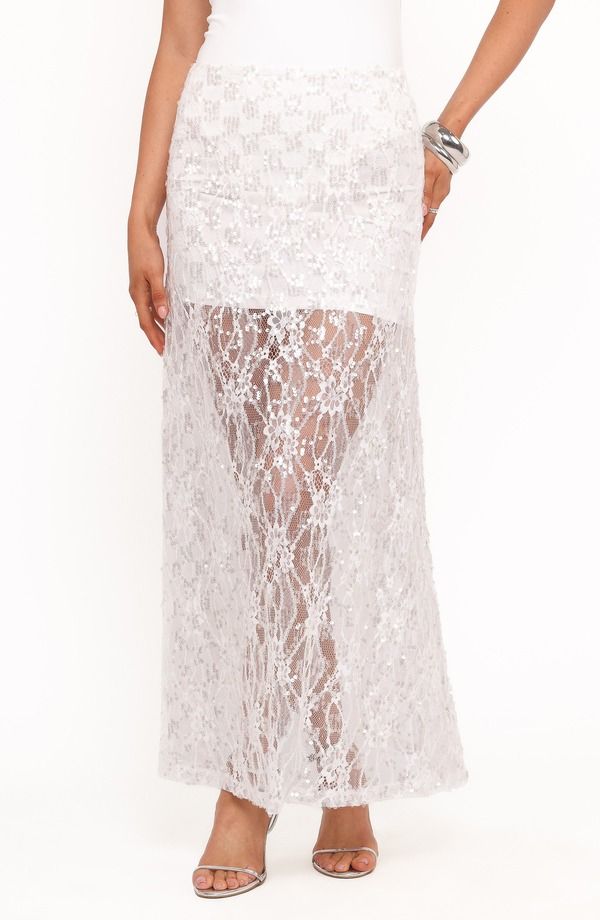 ペタルアンドパップ レディース ボトムスカート スパンコール レース マキシ Petal Pup Yonder Sequin Lace Maxi Skirt WHITE ホワイト