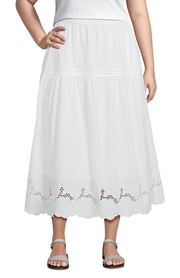 ランズエンド レディース ボトムスカート プラスサイズ マキシ Lands End Plusize Voileyelet Maxi Skirt Plus White ホワイト