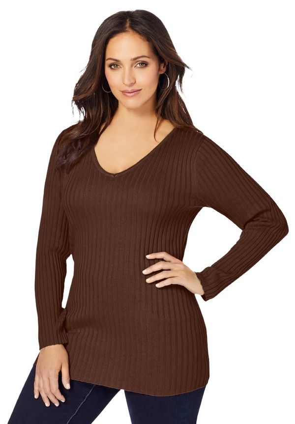ジェシカロンドン レディース アウター パーカー・スウェット Vネック プラスサイズ リブ セーター Jessica London V Neck Ribbed Sweater Plus Regular