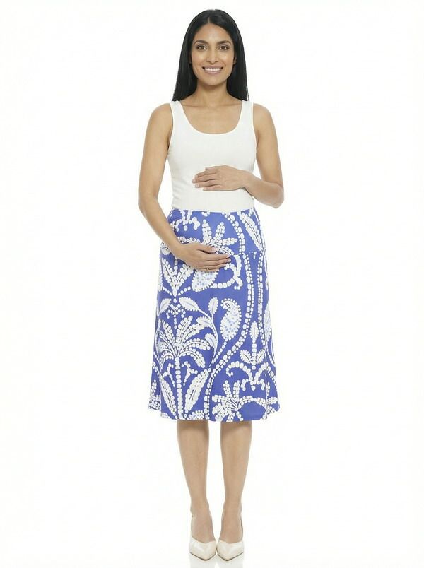 24 セブンコンフォート レディース ボトムスカート A ライン ひざ丈 マタニティ 24seven Comfort Apparel Maternity Paisley Elastic Waist K
