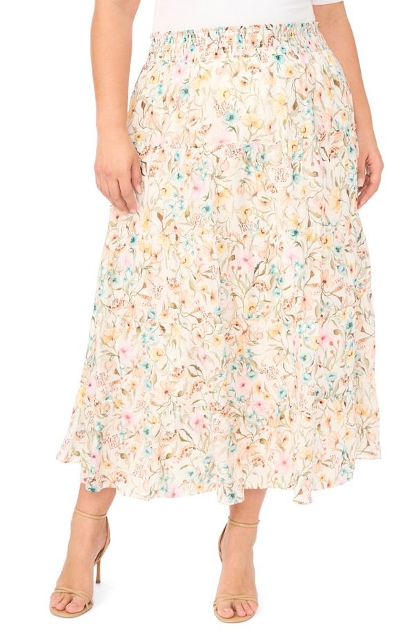 ヴィンスカムート レディース ボトムスカート ティアード フラワー柄 プラスサイズ フラワー Vince Camuto Floral Tie red Skirt Plus ANTIQUE WHITE