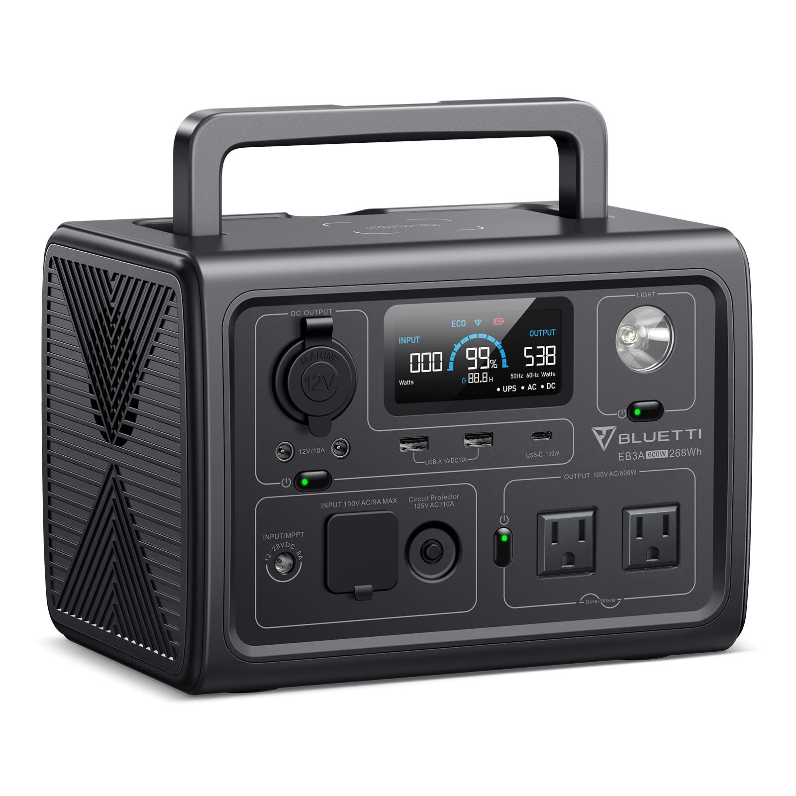 BLUETTI ポータブル電源 EB3A 268Wh/600W APP遠隔操作 EPS機能付き