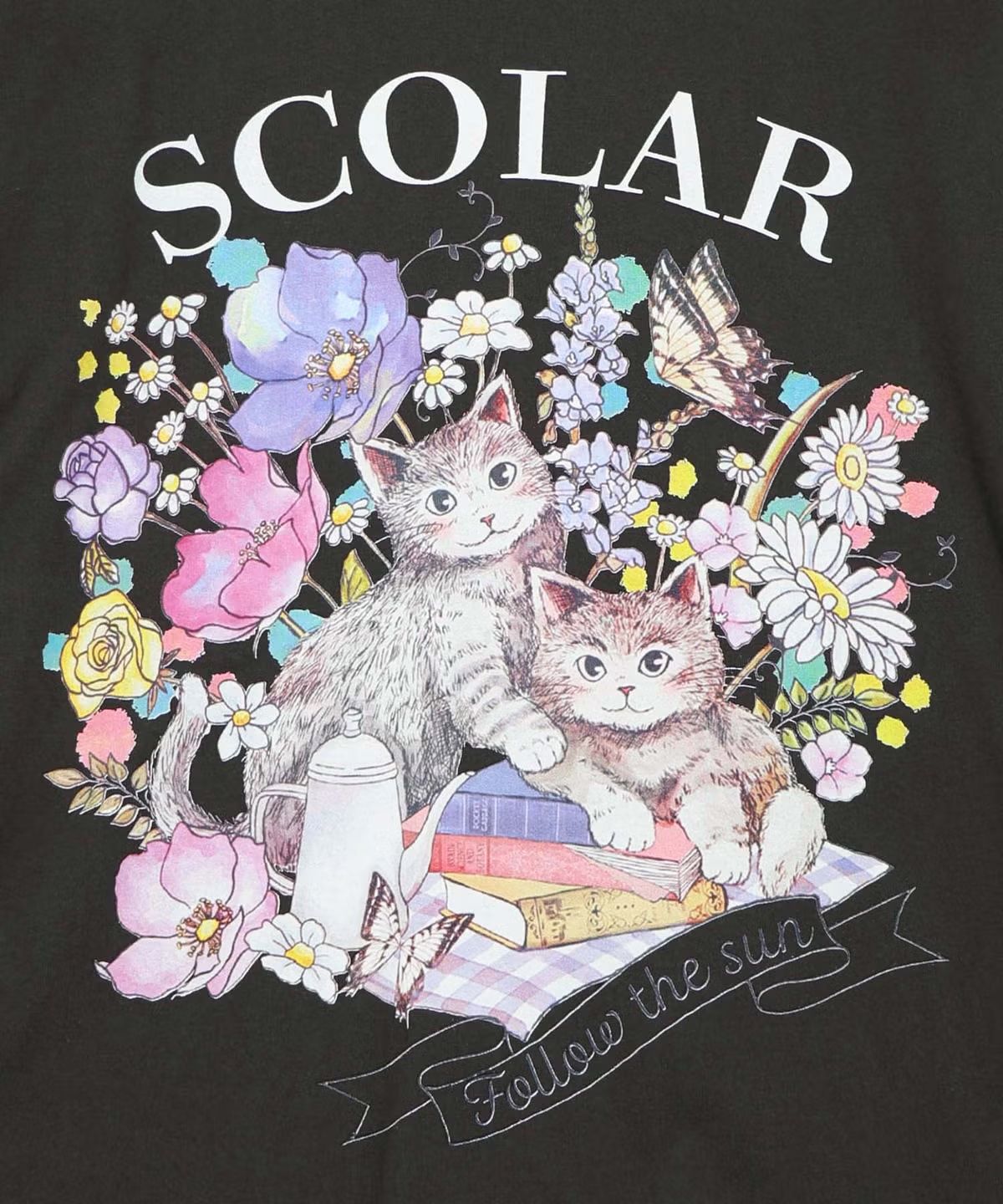 ScoLar - Scolar 花×おしゃれネコ バイカラー切替シャツ ScoLar（スカラー）161651：花ネコピクニック柄配色Tシャツ - メルカリ