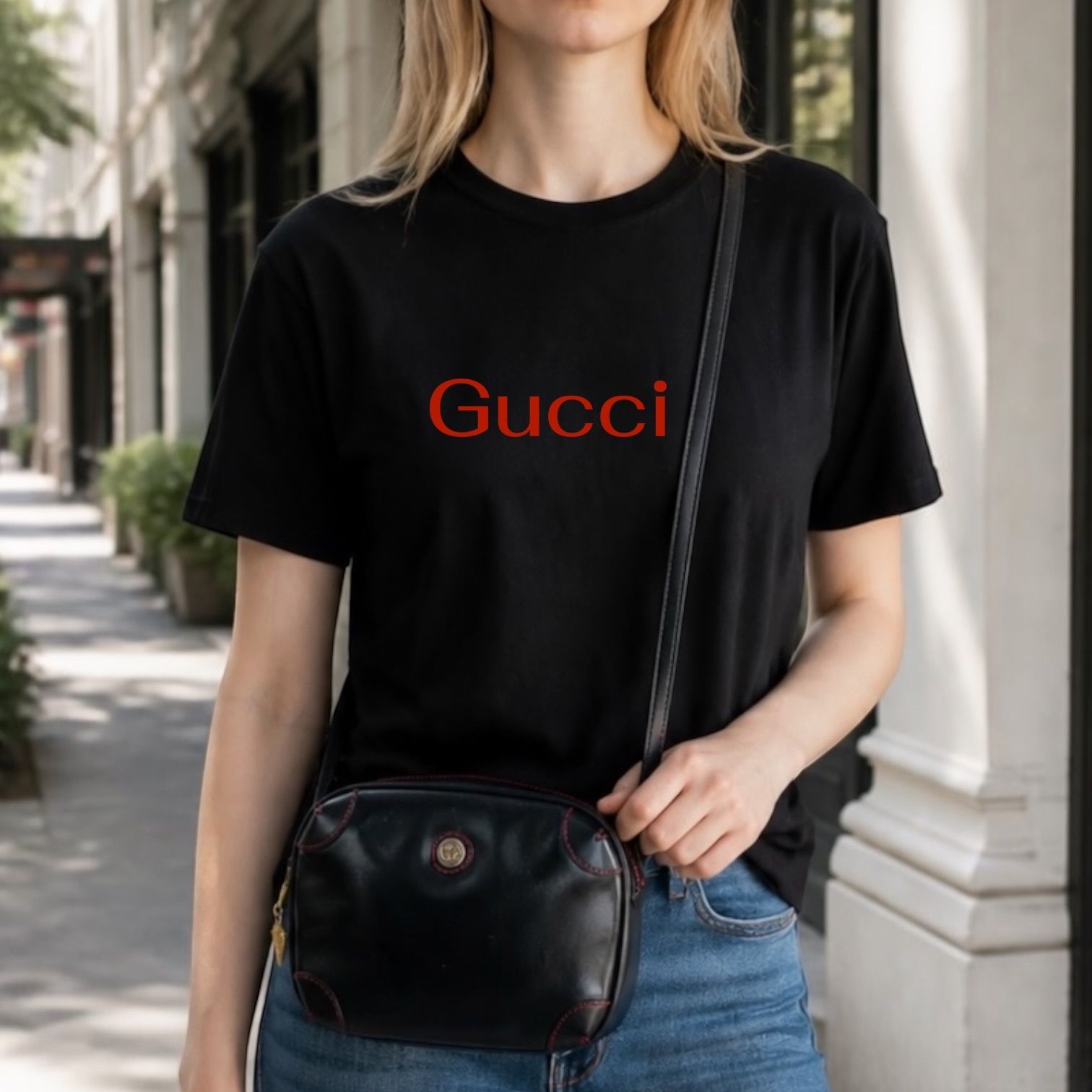 Gucci グッチ ヴィンテージ ショルダーバッグ ブラック レッドステッチ