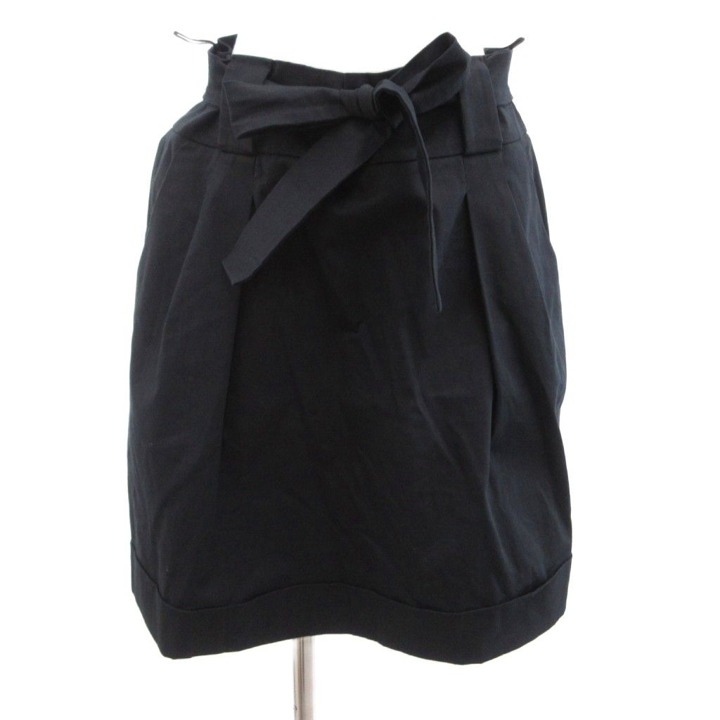 プラダ PRADA 2006年製 タックスカート ひざ丈 ベルト付き 40 紺 ネイビー /JS ■IBO100