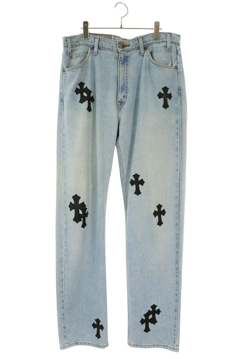 クロムハーツ  U VNTG JEAN BL ORNG TAB クロスパッチ付きウォッシュド505デニムパンツ メンズ 32インチ クロムハーツ ×リーバイス LEVI'S U VNTG JEAN BLU/ORNG TAB 505