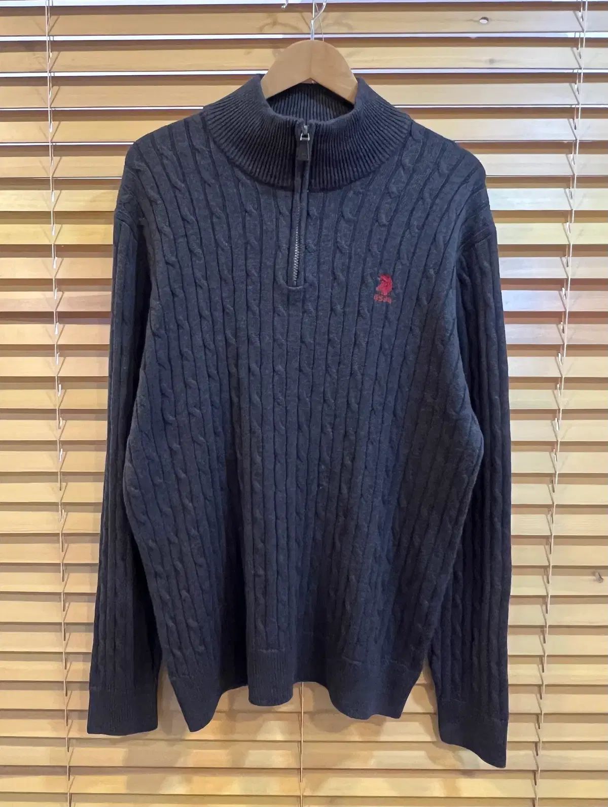 (新品) ポロアッセン USPA メンズ チャコールグレー ハーフジップケーブルニット 2XL