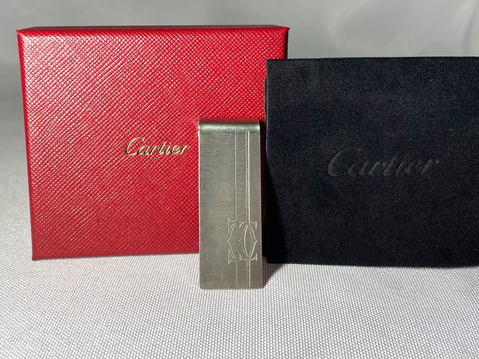 美品 Cartier カルティエ Cドゥ ロゴ 艶消しシルバー マネークリップ