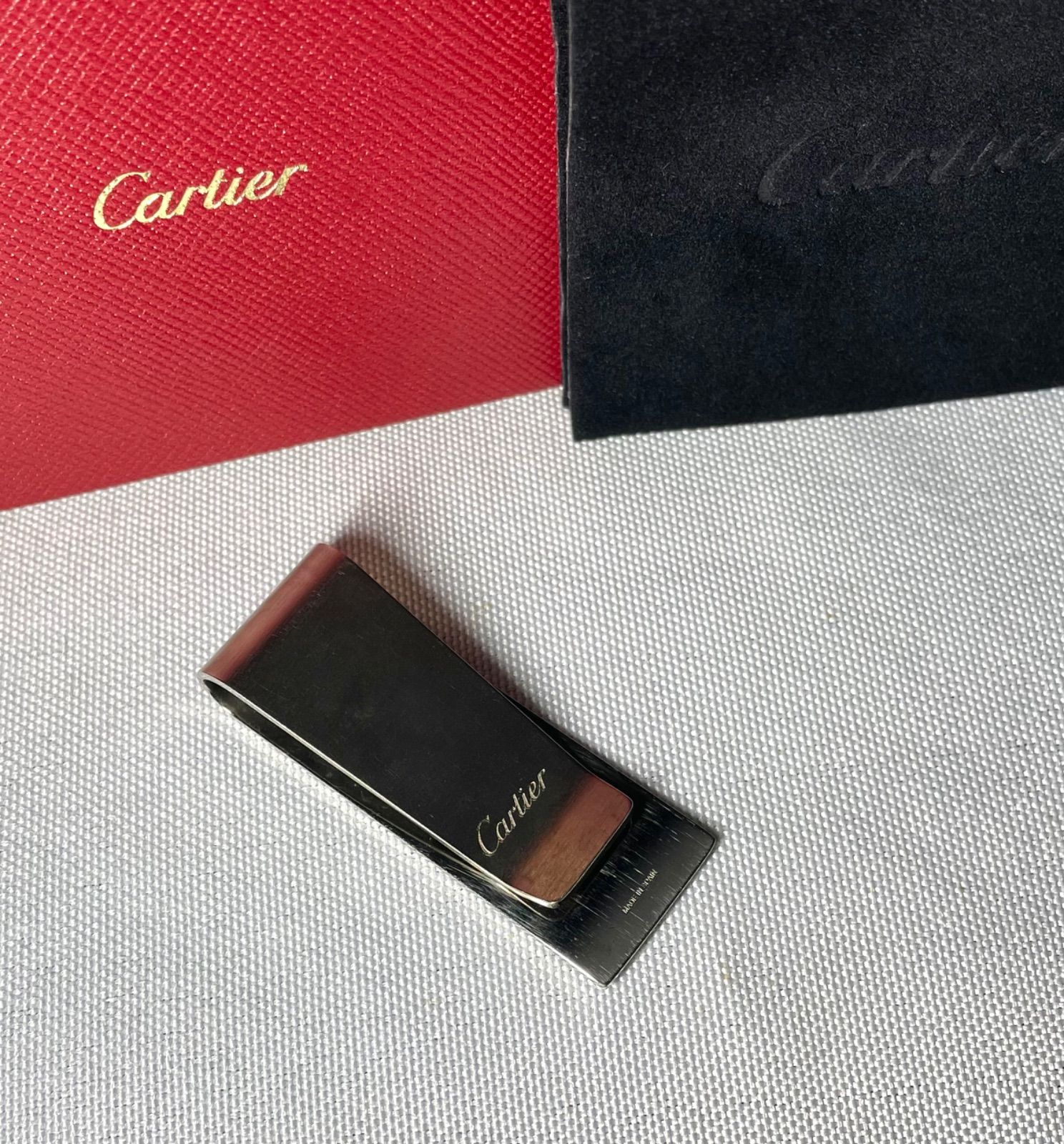 美品 Cartier カルティエ Cドゥ ロゴ 艶消しシルバー マネークリップ
