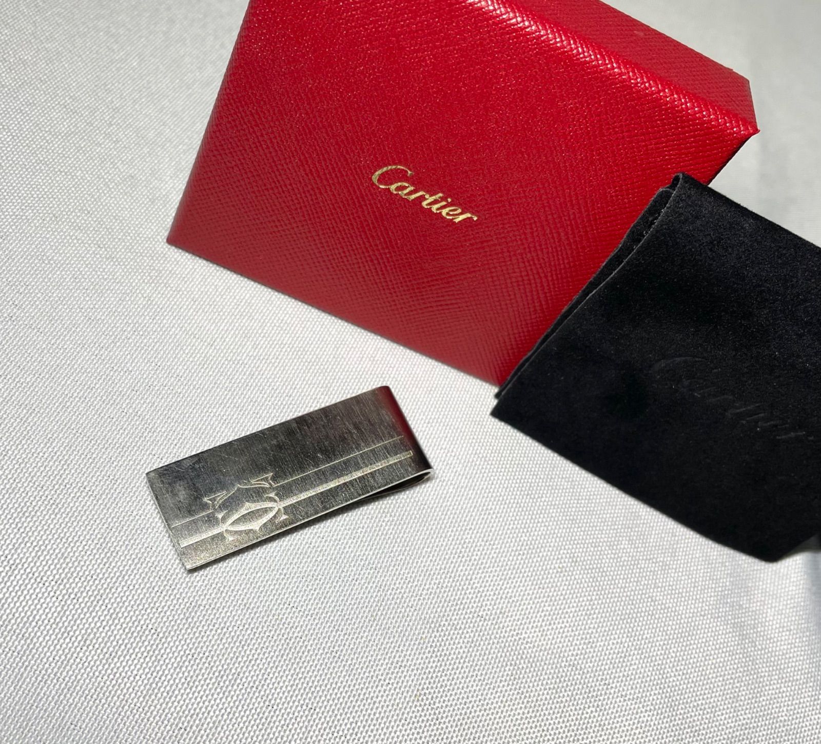 美品 Cartier カルティエ Cドゥ ロゴ 艶消しシルバー マネークリップ
