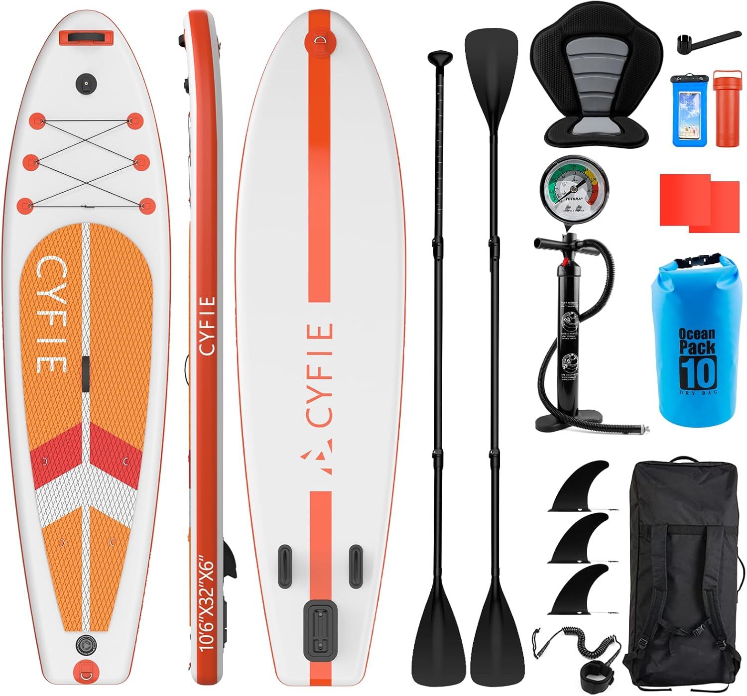 CYFIE サップボード インフレータブル スタンドアップ パドルボード 長320cm 幅81cm 厚15cm 両用パドル カヤックシート付 初心者 supセット 安定性 サップ釣り