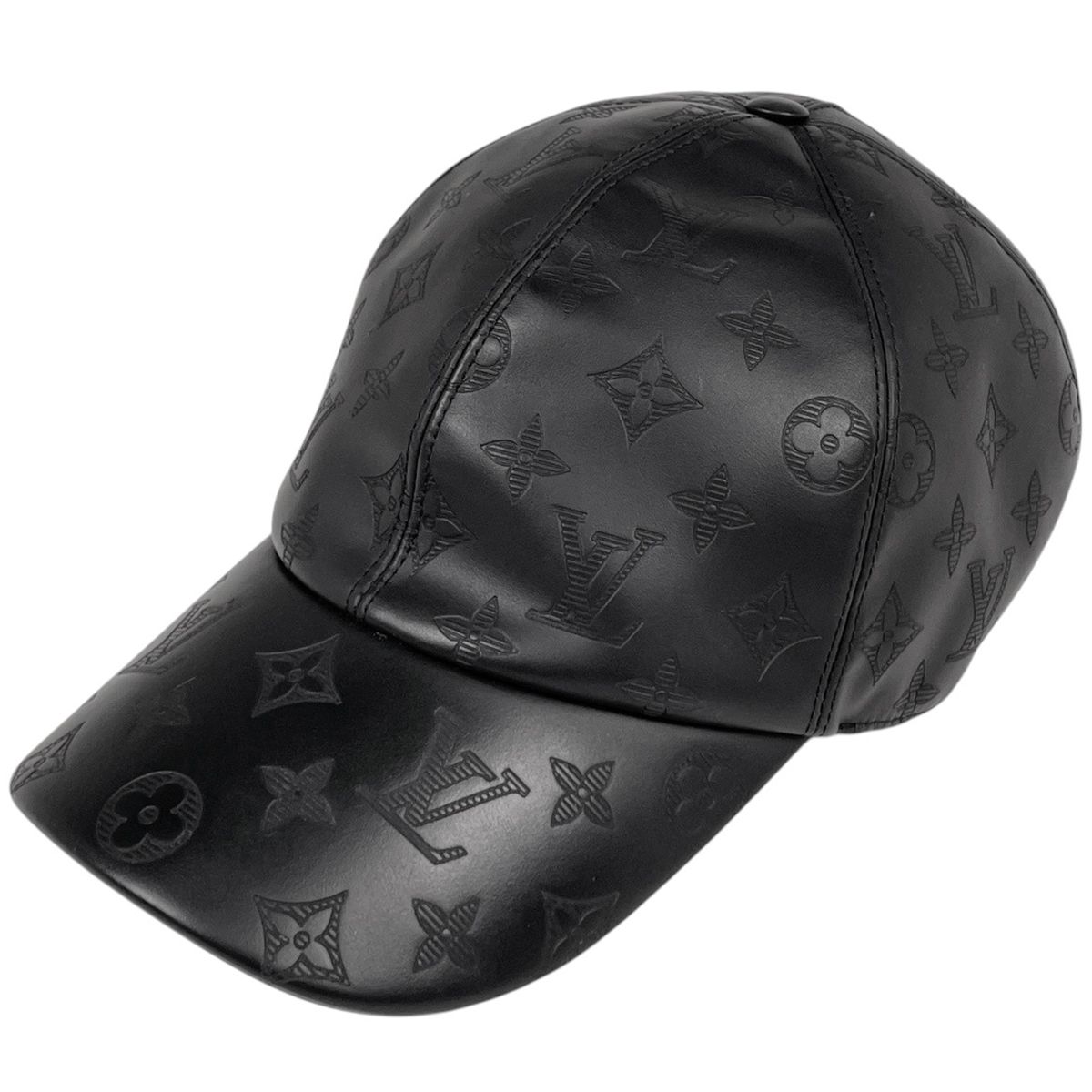 ルイ・ヴィトン Louis Vuitton キャップ モノグラム シャドウ 帽子 レザー ノワール メンズ 【中古】