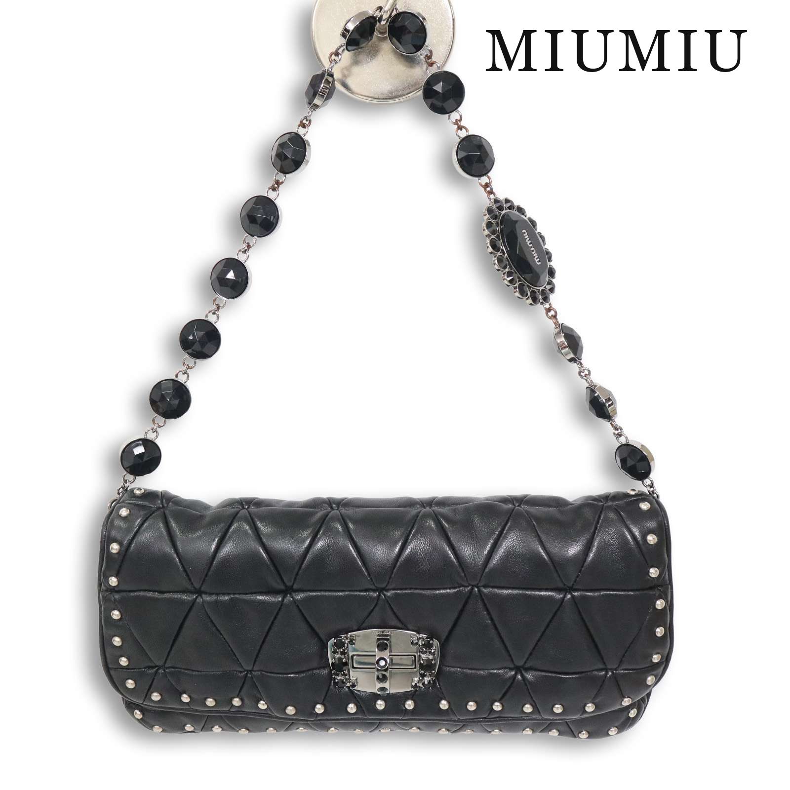 ミュウミュウ　スタッズ　クラッチバック MIUMIU ミュウミュウ ナッパクリスタル♪キルティング スタッズ ワン