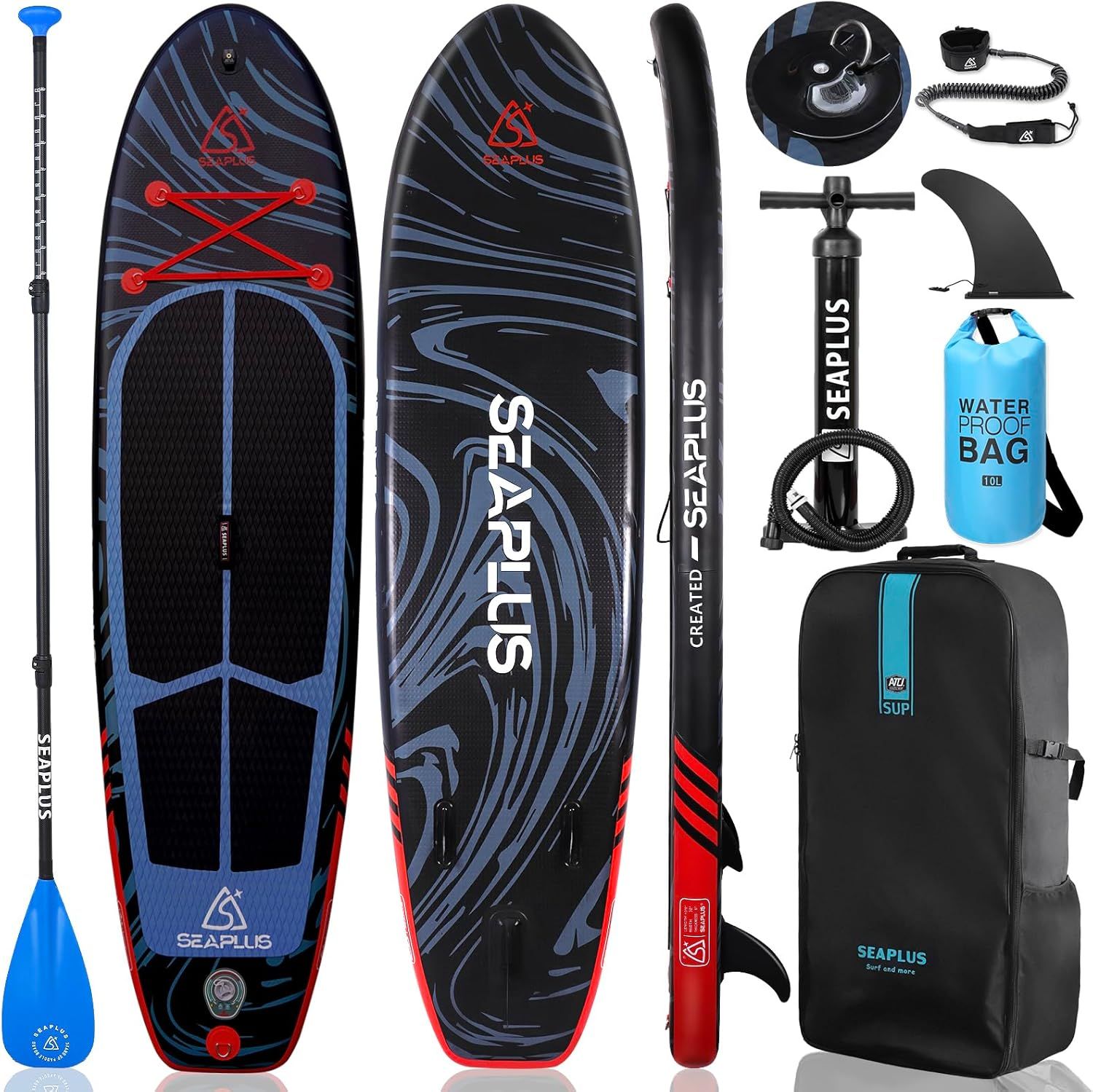 SEAPLUS インフレータブル SUPボード スタンドアップパドルボード 超軽量 釣り 海 湖 320cm 80cm 15cm カメラスタンド付 フルセット バックパック 防水バッグ付