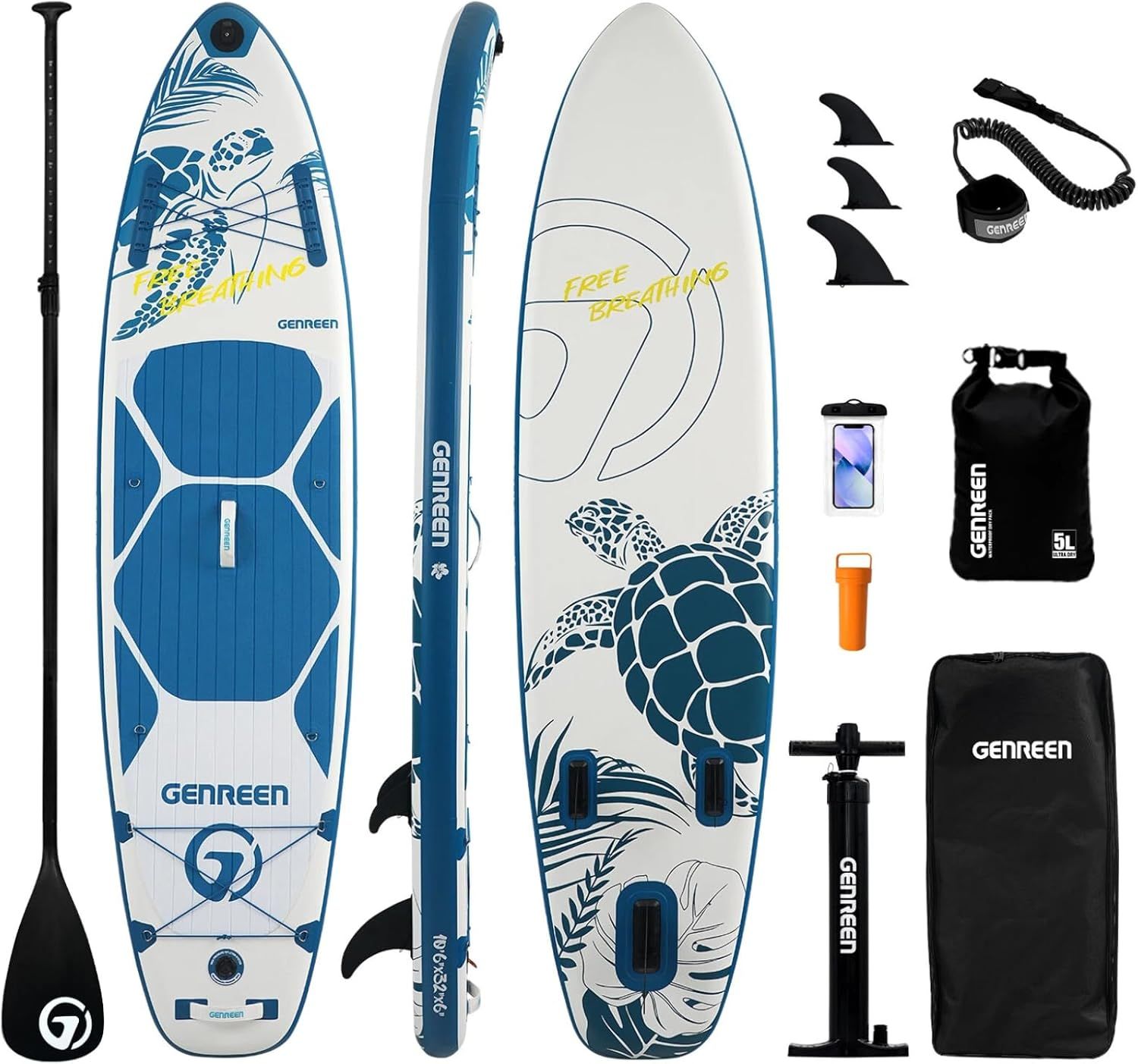genreenhub インフレータブルSUPボード 超軽量8.1kg 安定性 初心者向け ヨガ 釣り フルセット 収納バッグ付 耐荷重205kg