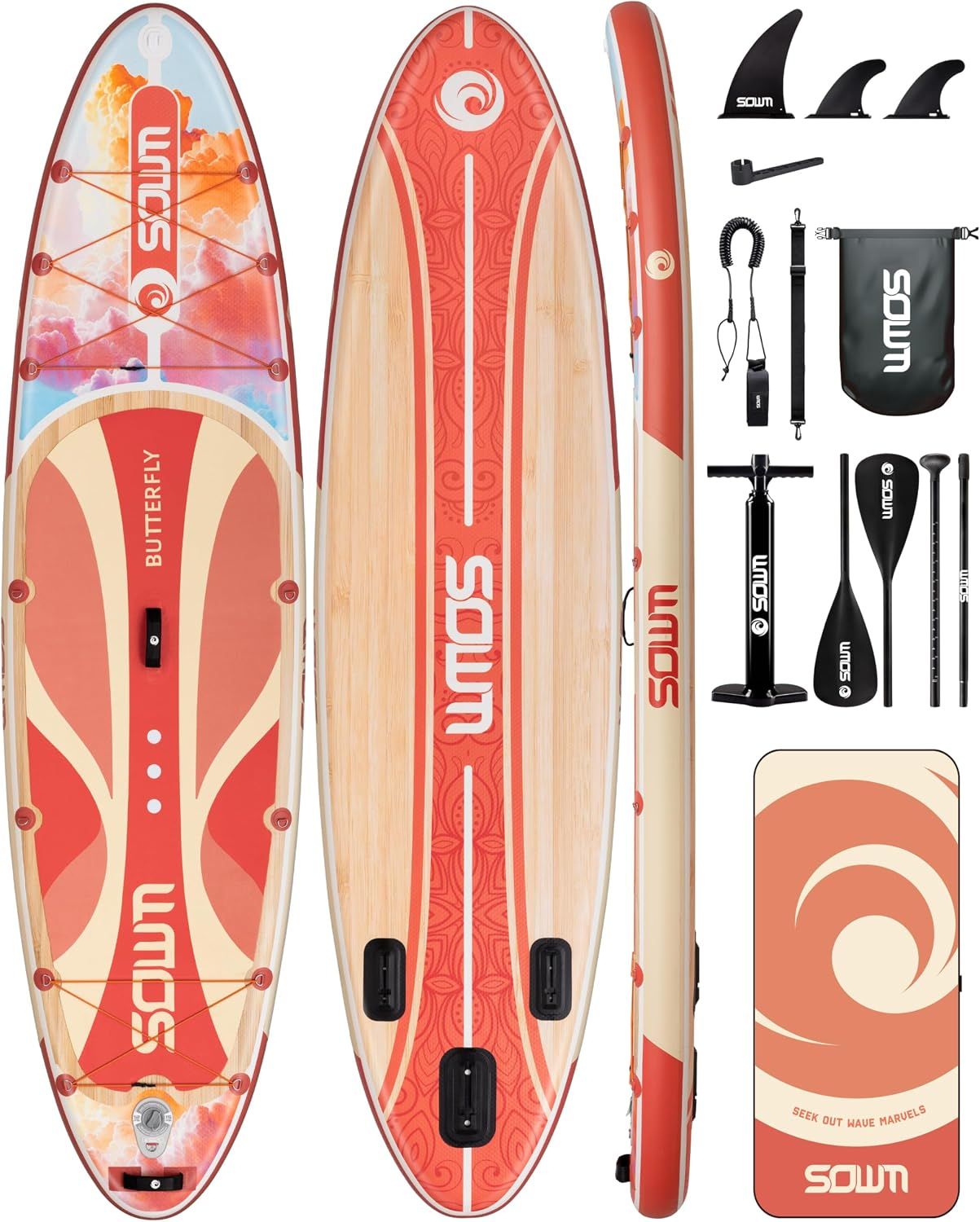 SOWM スタンドアップパドルボード 11ft 34インチ 幅広 デッキ ヨガ フィッシング 海 湖 大人 ティーン