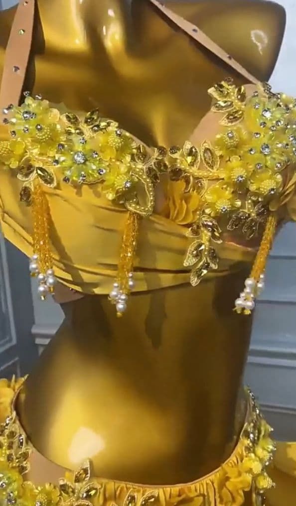 ベリーダンス衣装 ブラスカートセットアップ イェロー オーダーメイド ベリーダンス衣装 ブラスカートセットアップ イェロー オーダーメイド