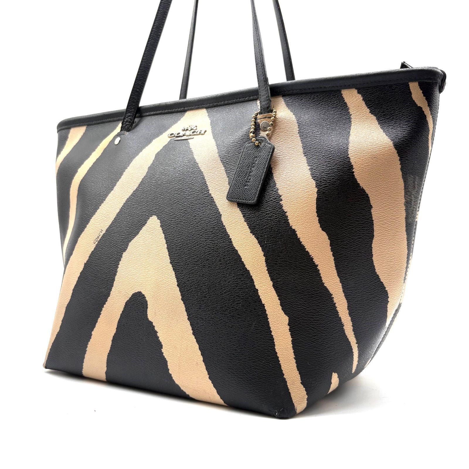 COACH y2k Zebra Print Taxi Zip Tote Bag Charm F34654 コーチ ゼブラ