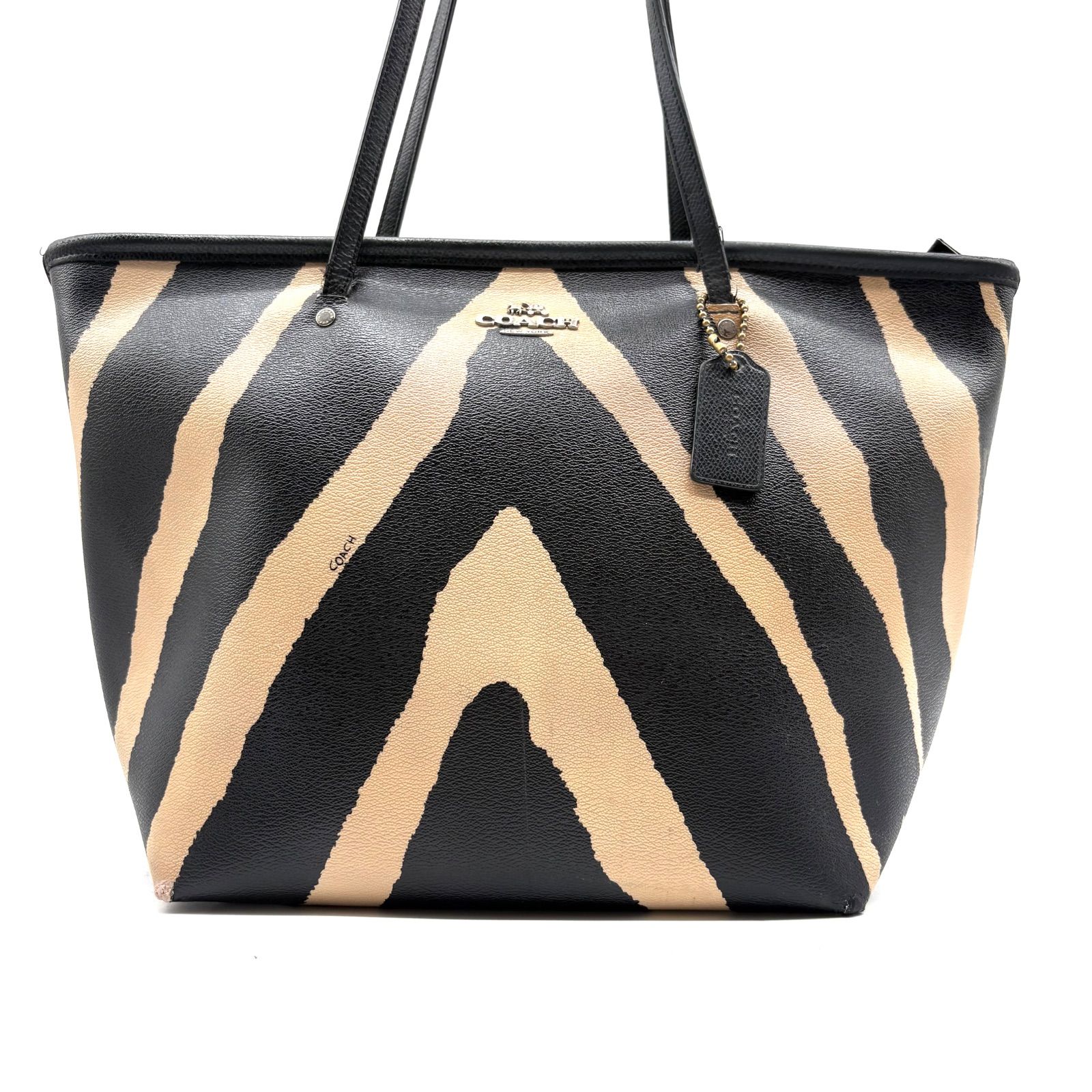 COACH y2k Zebra Print Taxi Zip Tote Bag Charm F34654 コーチ ゼブラ
