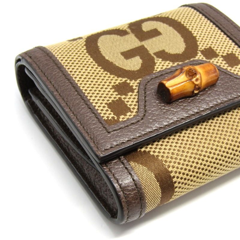 美品 GUCCI グッチ 二つ折り財布 ダイアナ 658635 UKMBT 2572 ジャンボ GGキャンバス バンブー イタリア製 ベージュ 61006058
