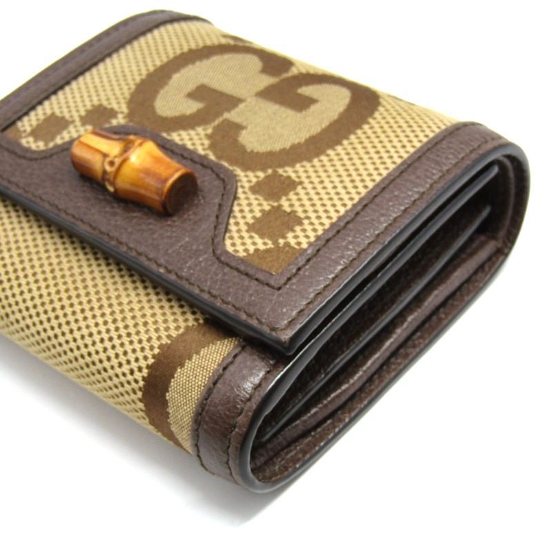 美品 GUCCI グッチ 二つ折り財布 ダイアナ 658635 UKMBT 2572 ジャンボ GGキャンバス バンブー イタリア製 ベージュ 61006058