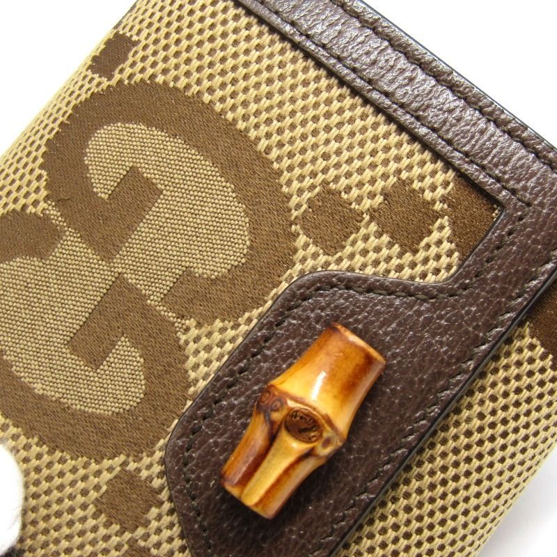 美品 GUCCI グッチ 二つ折り財布 ダイアナ 658635 UKMBT 2572 ジャンボ GGキャンバス バンブー イタリア製 ベージュ 61006058