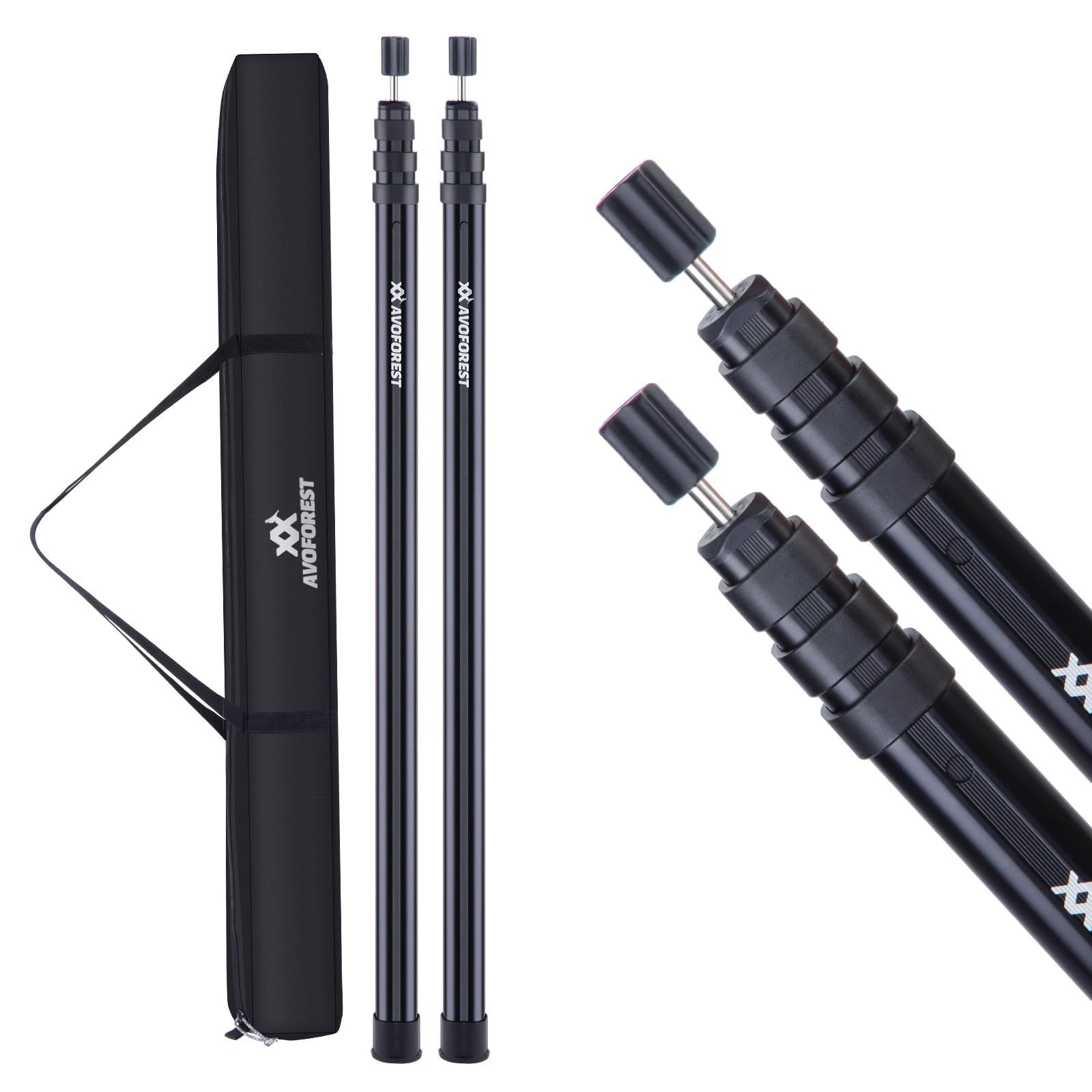 AVOFOREST タープポール 角型 伸縮式 2本セット 長さ87cm~280cm 最大直径35.5ｍｍ テントポール10cm間隔調節 A6061アルミ合金製 4節 コンパクト 高強度 専用収納袋 エンドキャップ付 設営簡単 キャンプ用品 アウトドア (黒色 6,591円