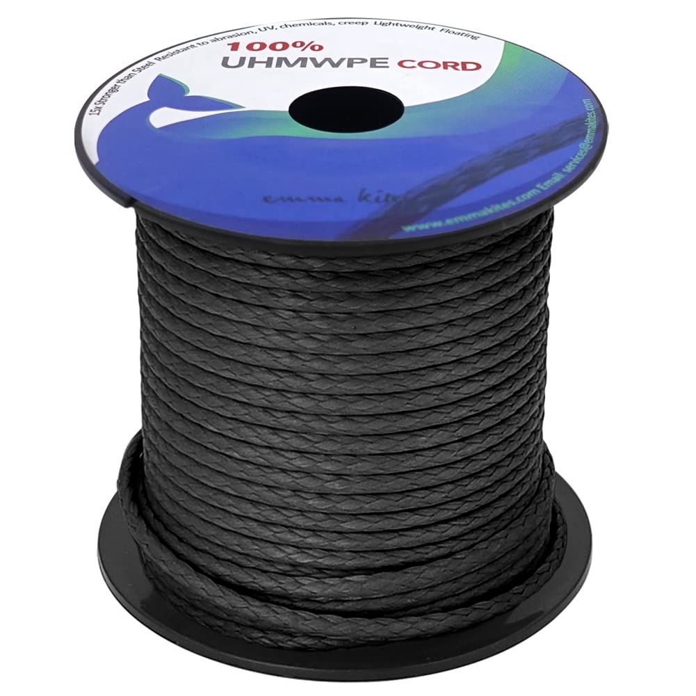 emma kites 100% UHMWPE 超高強度ポリエチレン繊維コード 4.8mm直径 x 31Mロール 2600kg / 5500lb強度 ウーピースリング自作 ガイロープ ハンモック設営 ロープワーク ハイキング アウトドア使用 高強度 ブラック