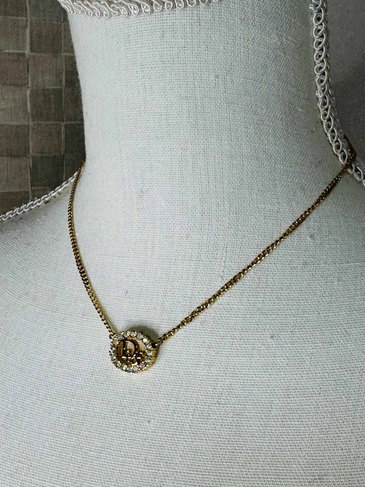 超美品】 DIOR ディオール ロゴ ラインストーン チェーン ネックレス