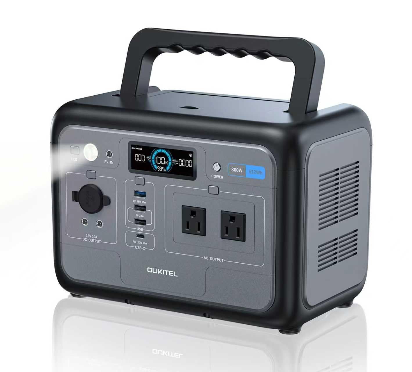 OUKITEL ポータブル電源 800W/512Wh リン酸鉄リチウム 長寿命 定格出力800W(瞬間最大1600W) AC/DC/USB出力 LEDライト付 UPS機能 PSE認証済 純正弦波 50Hz/60Hz MPPT制御 車中泊 家庭 6cfe6550