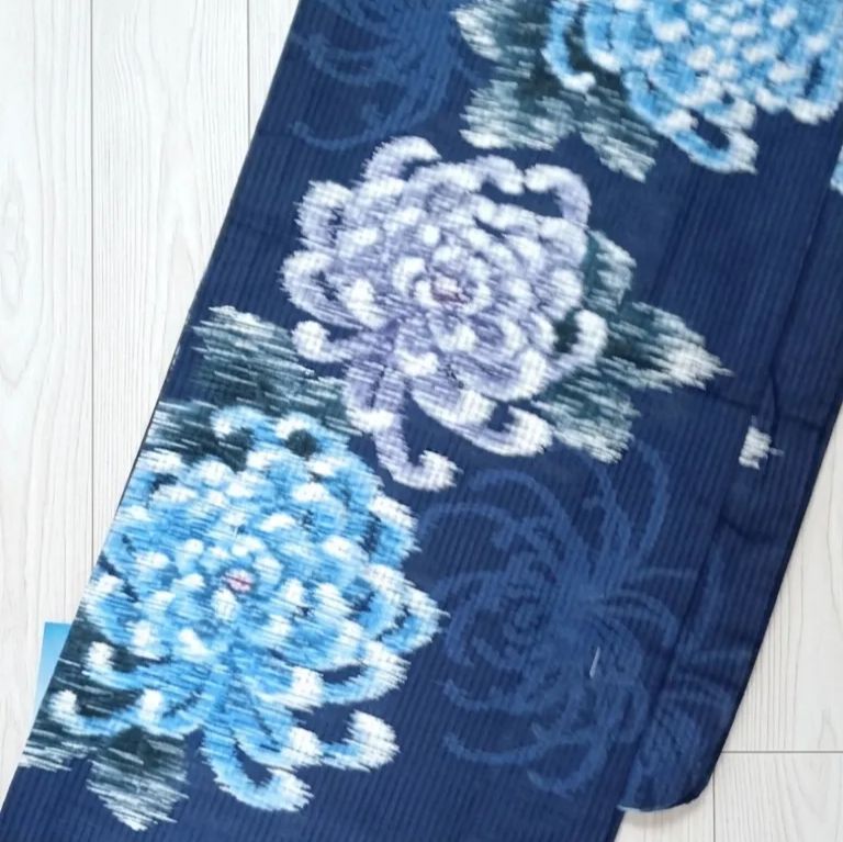 新品タグ付き】綿絽 乱菊 高級浴衣 紺色 涼感 夏着物風 京都小泉 大人
