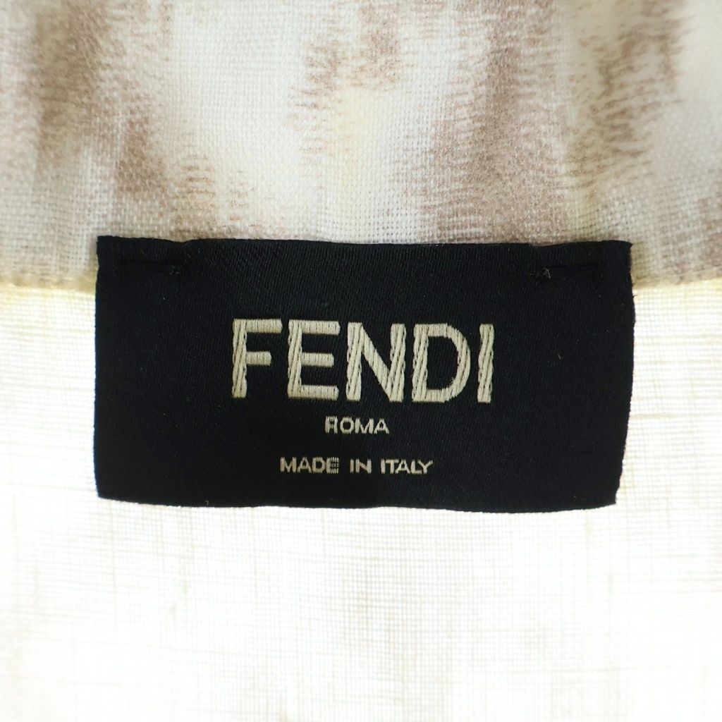 FENDI (フェンディ) ズッカ柄 襟付き リネン半袖シャツ ホワイト