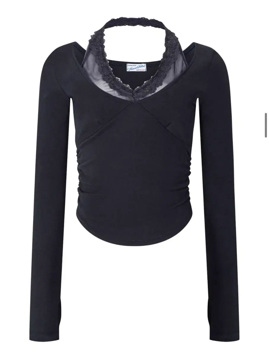 プリーズノーフォロー Amelia Lace Halter Long Sleeve Top (Cool Charcoal)