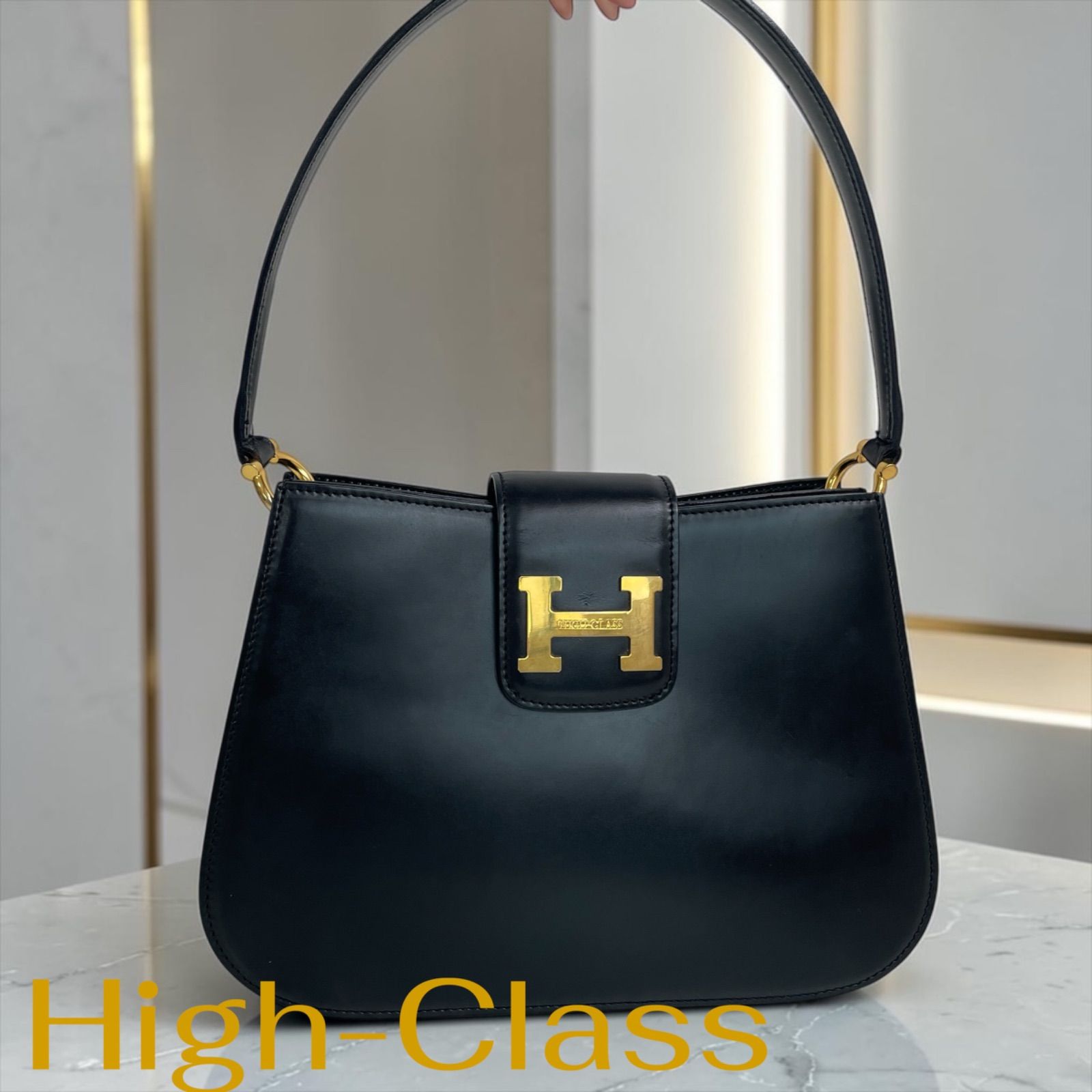 High-Class ハンドバッグ ブラック ゴールド金具 ショルダーバッグ