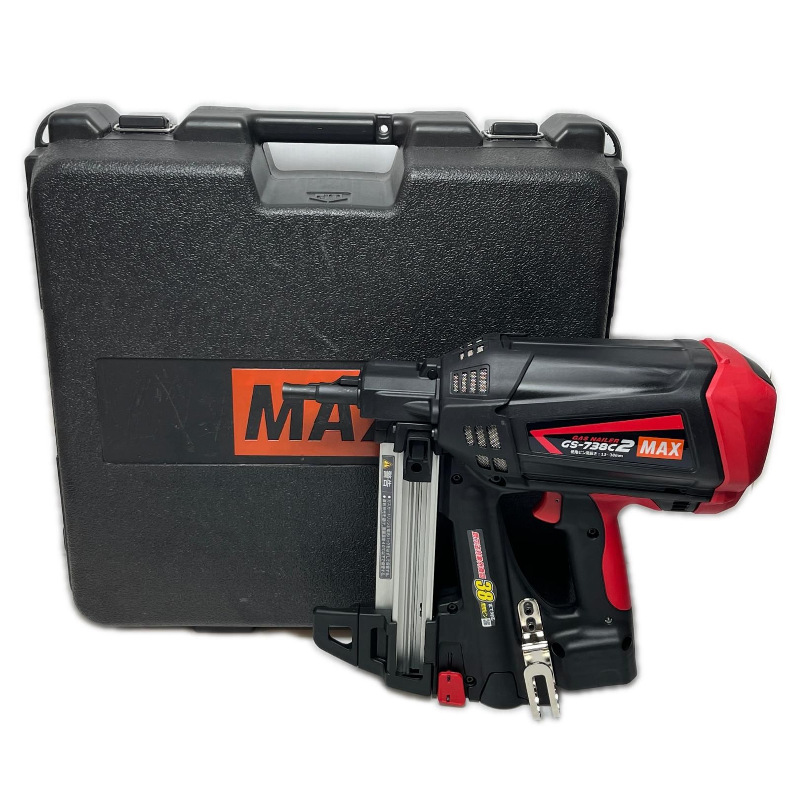 MAX マックス ガスピン釘打機 充電器・充電池2個・ケース付 GS-738C2 レッド×ブラック