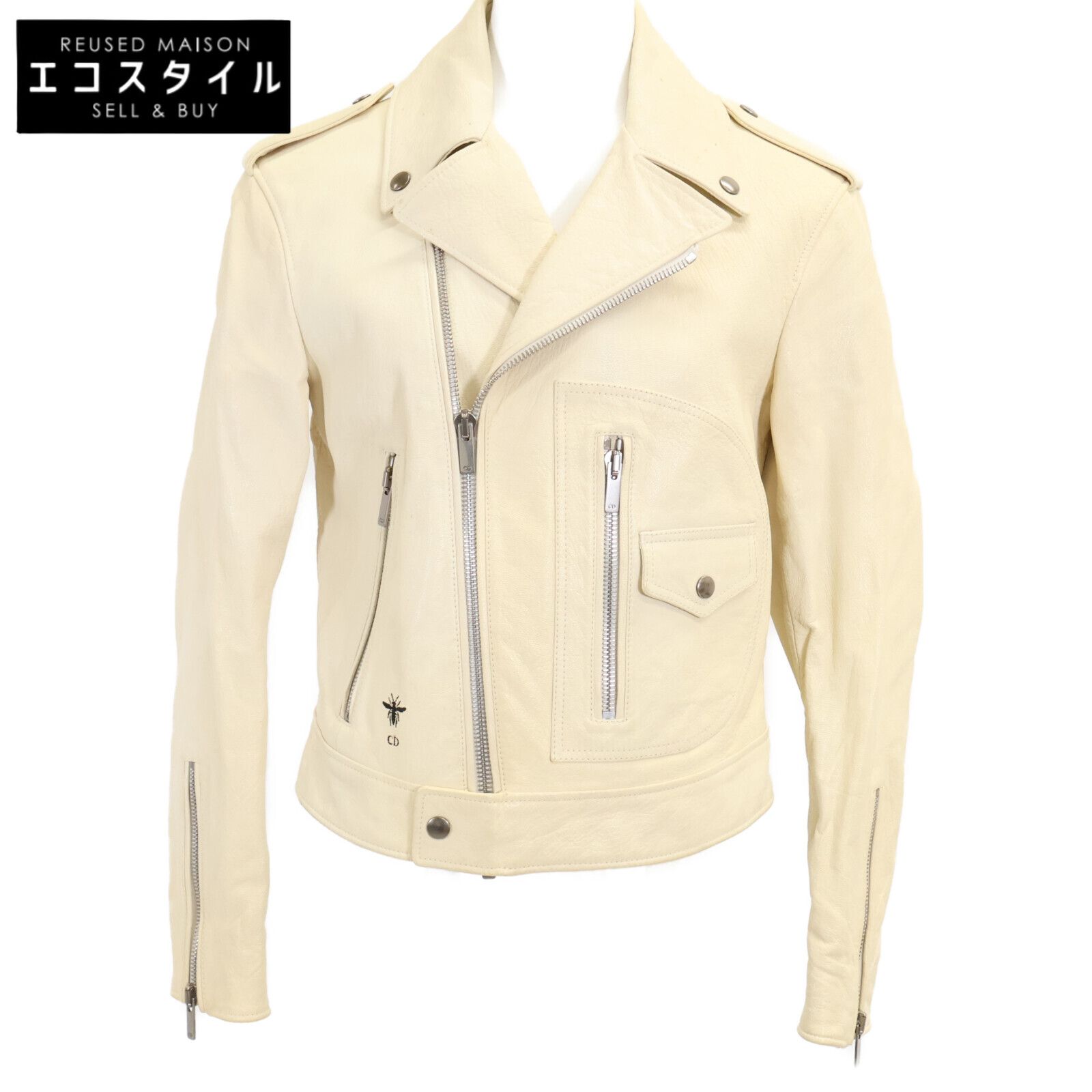 Christian Dior　クリスチャンディオール　【国内正規】8C25272WI210 Swords Bee ゴートレザー ダブルライダースジャケット　I:38