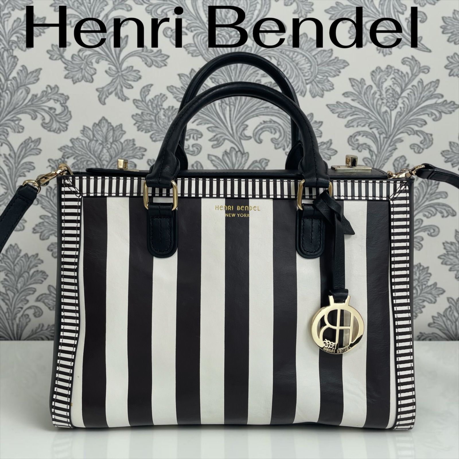 レディース Henri Bendel ストライプ 2way ショルダーバッグ レザー 
