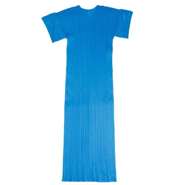 PLEATS PLEASE プリーツプリーズ 半袖 ワンピース サイズ3 プリーツプリーズPLEATS PLEASE 切替スリーブ半袖ワンピース 青3