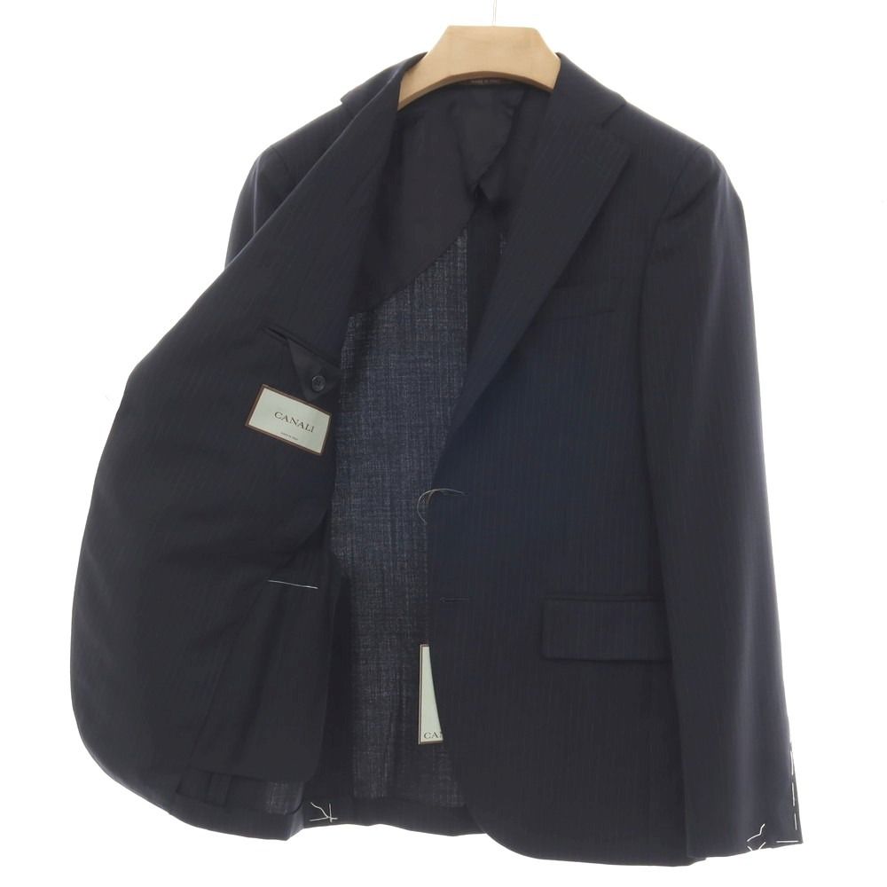 【新品】カナーリ CANALI ウール ピンストライプ 3B 3つボタンスーツ ダークネイビーxネイビーブルー【サイズ44】【メンズ】 新品】カナーリ CANALI ウール ピンストライプ 3B 3つボタンスーツ