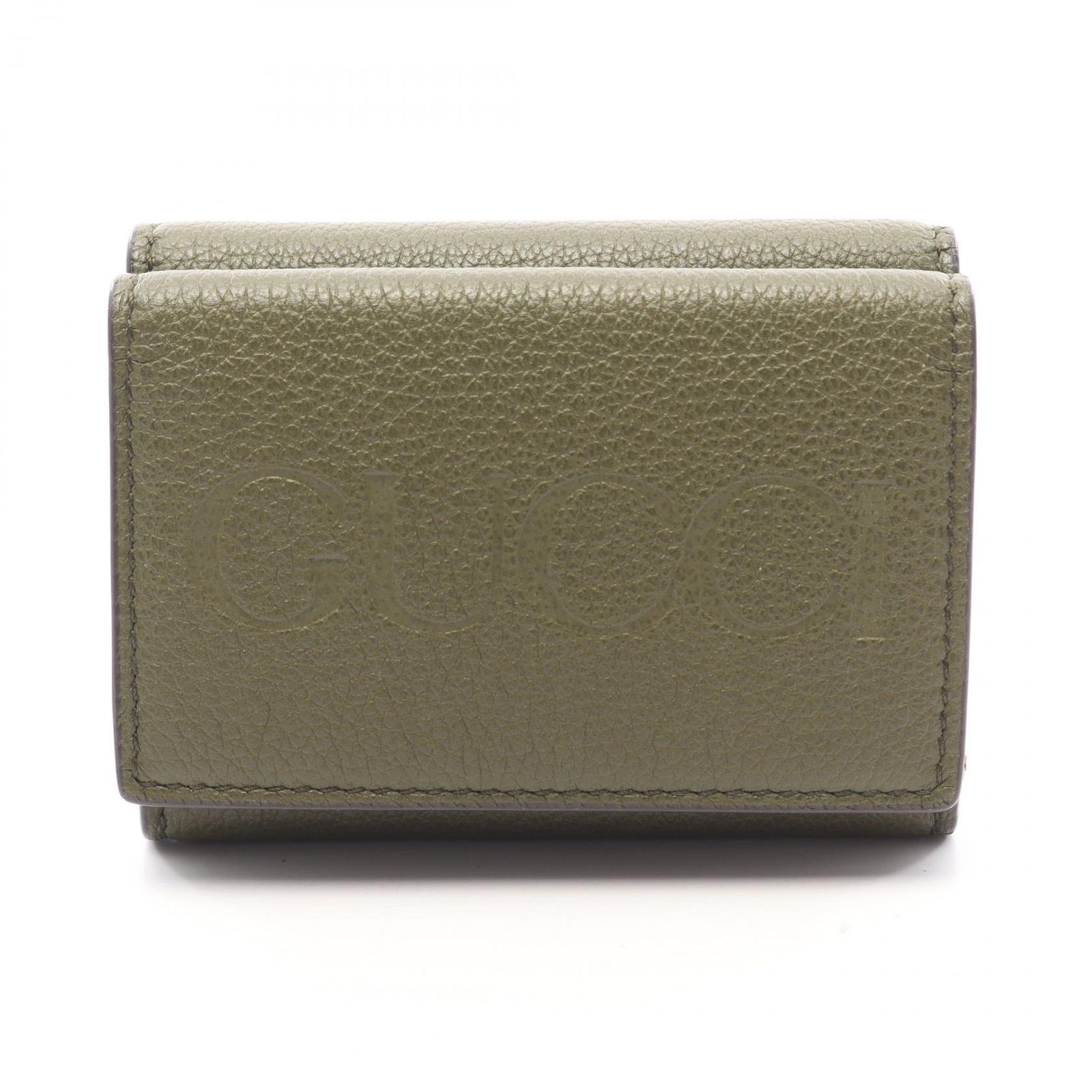 グッチ GUCCI 三つ折り財布 ミニウォレット ロゴ 736151 カーキ レザー ロゴ 三つ折り財布 レディース Used A