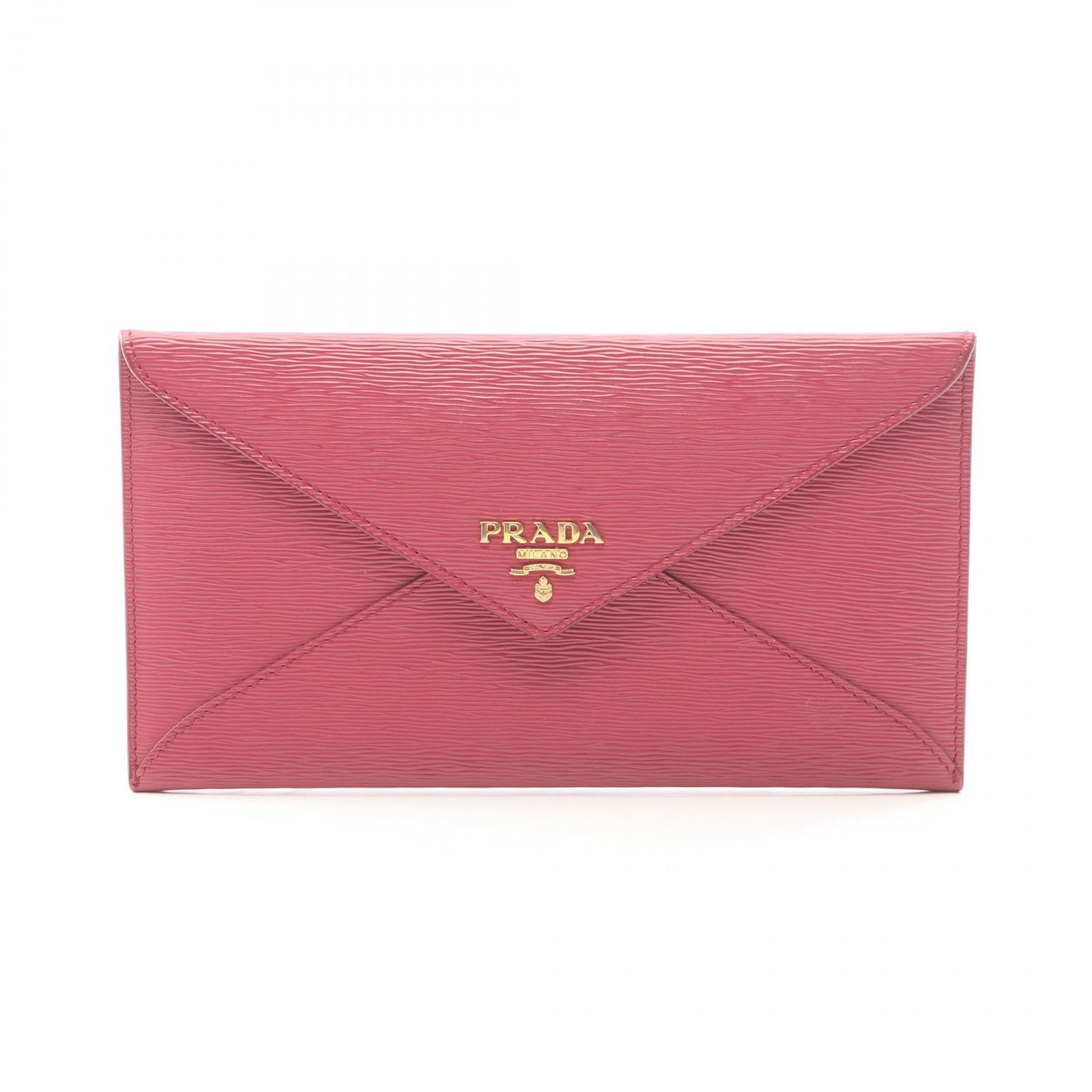 プラダ PRADA 札入れ マゼンタ レザー メタル ロゴ エンベロープ ZIP長財布 レディース Used A