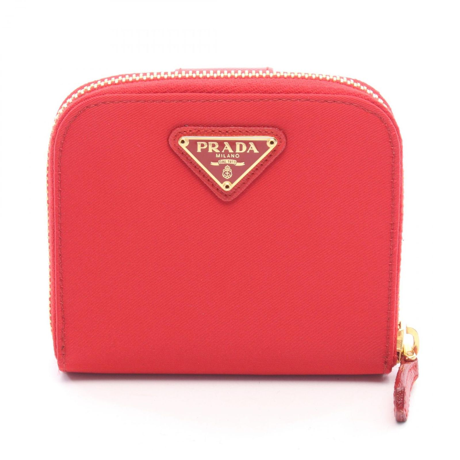 プラダ PRADA 二つ折り財布 三角プレート 1ML018 レッド ナイロン レザー トライアングル ロゴ 二つ折り財布 レディース Used A
