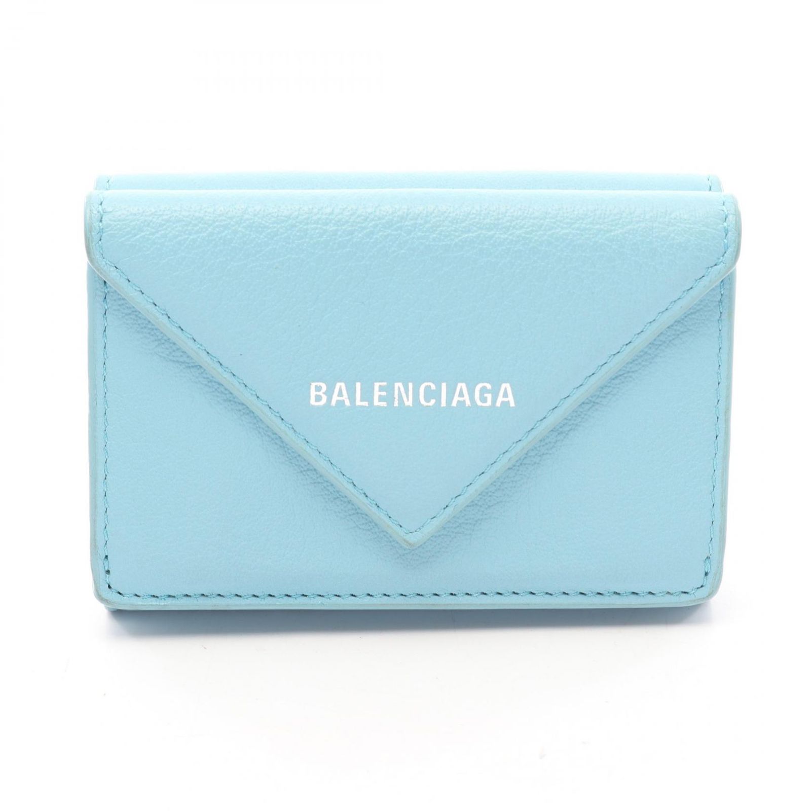 バレンシアガ BALENCIAGA 三つ折り財布 ペーパーミニウォレット 391446 ライトブルー レザー ペーパーミニウォレット 三つ折り財布 レディース Used B 19,783円