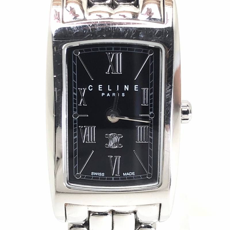 新品電池 CELINE 腕時計 ローマン レクタンギュラー トリオンフ 純ベルト 美品・電池交換済】CELINE セリーヌ／トリンオフ レクタンギュラー