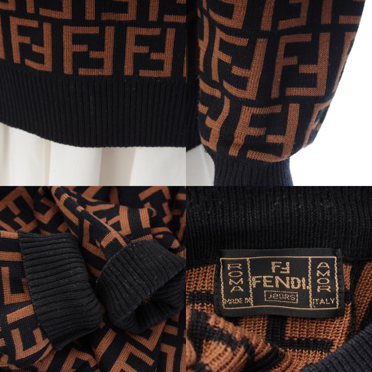 FENDI - ヴィンテージ FENDI フェンディ ロゴ ズッカ柄 ウール ニット セーター フェンディ ウール ズッカ ロゴ ニット セーター ブラウン ブラック