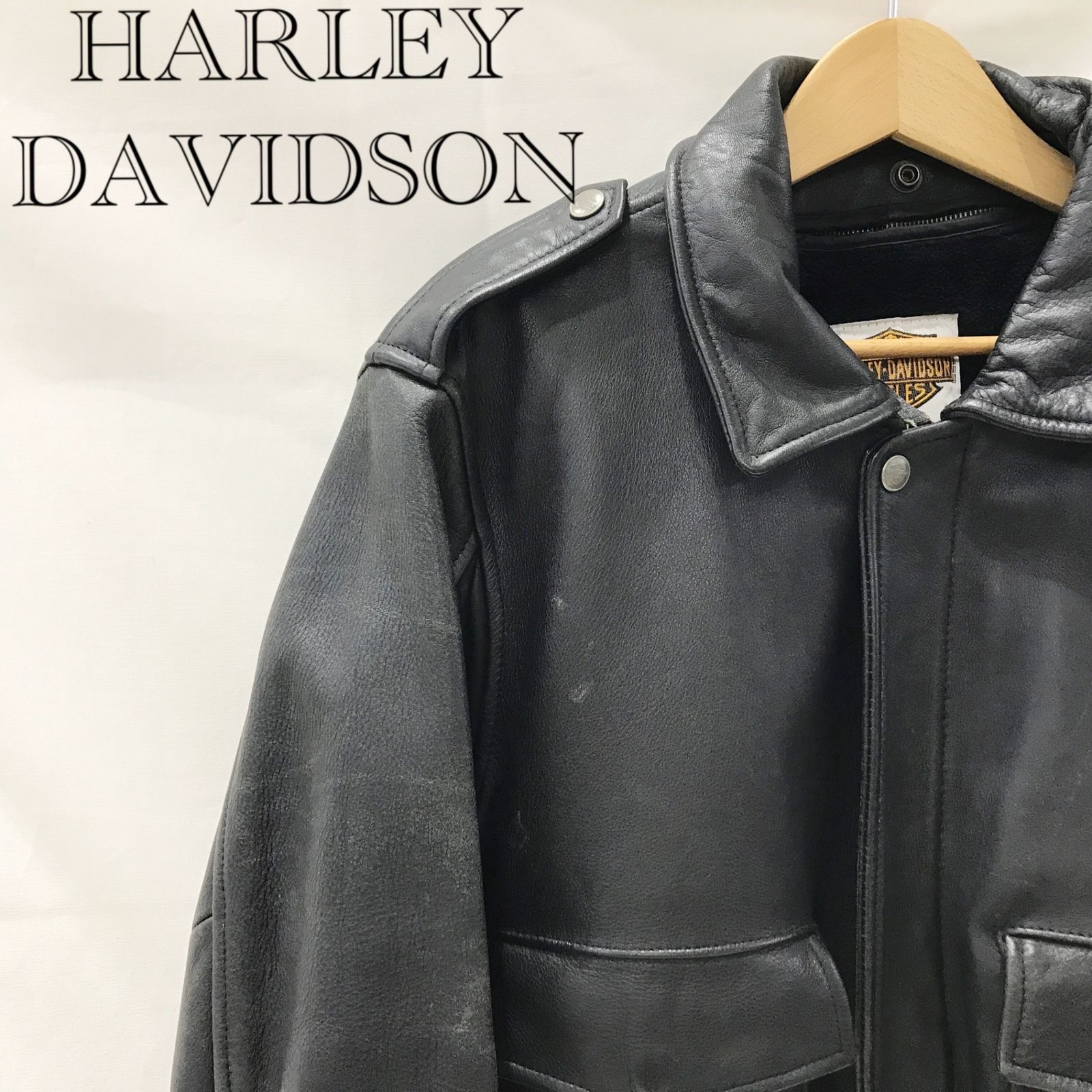 Harley-Davidson ブラックレザー シングルライダースジャケット36 HARLEY DAVIDSON ハーレーダビッドソン シングルライダース ジャケット