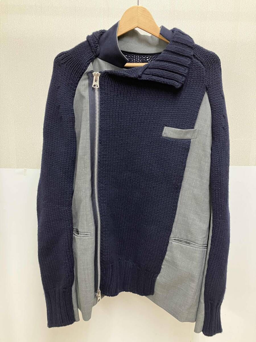 SACAI サカイ 22AW 品番 22-028M Suiting Jacket ジャケット グレー×ネイビー サイズ1 正規品 / 32427 sacai Suiting Wool Knit Jacket 22-02805M サカイ メンズ ドッキング