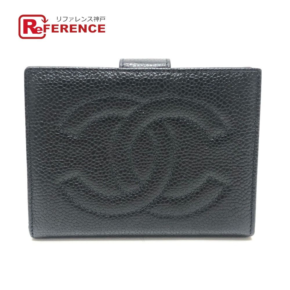 CHANEL シャネル 2つ折り財布 ココマーク ステッチ キャビアスキン 